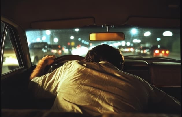 man asleep at a car's wheel
