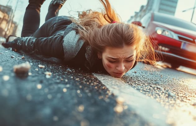 A car that has run over a pedestrian