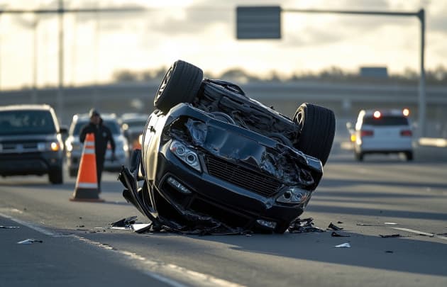 A car that has rolled over during an accident